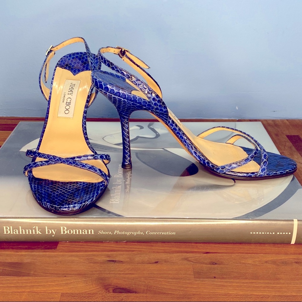 Jimmy Choo Blue Snakeskin Heels - Picture 3 of 10